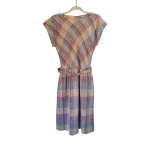Vintage 80s Michelle Stuart Woven Pastel Linen Blend Knee Length Dress, Size 4